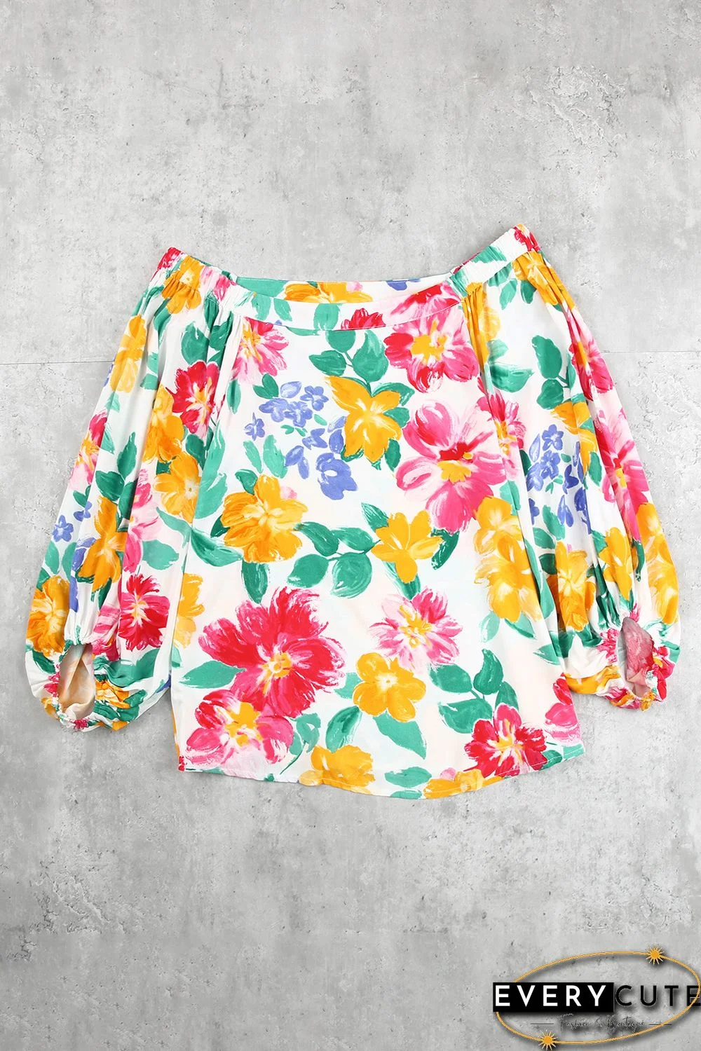 White Water Painting Flowers Sexy Off Shoulder Top