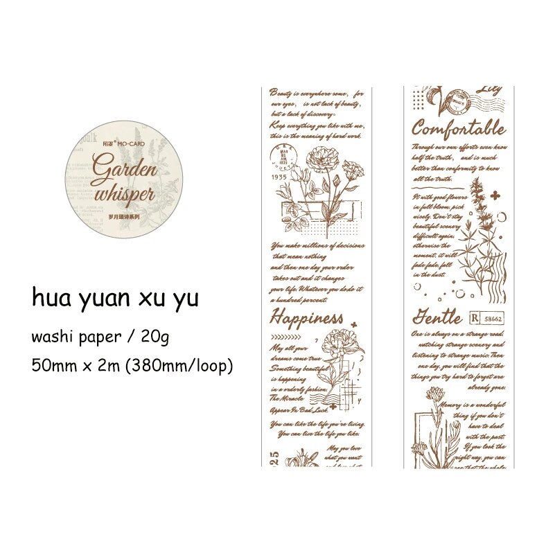 Journalsay 50mm*200cm Vintage English Text Decor Washi Tape