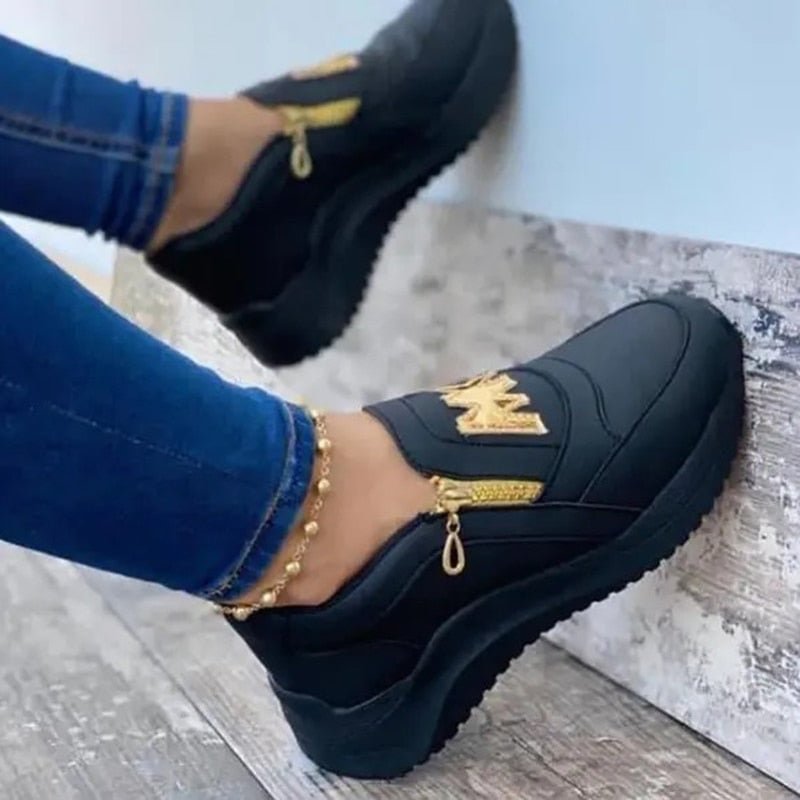 Women Wedges Sneaker 2021 New Thick Bottom Casual Shoes Non Slip Zipper Shallow Women Shoes Solid Platform Women Vulcanize Shoes