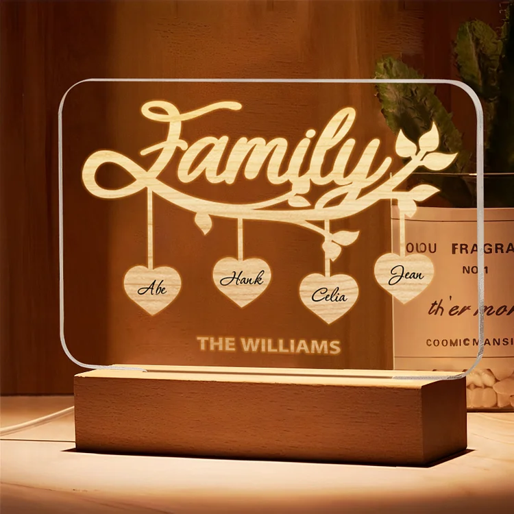 4 Names-Personalized Family Night Light Custom Text LED Lamp Mother's Day Gift For Family