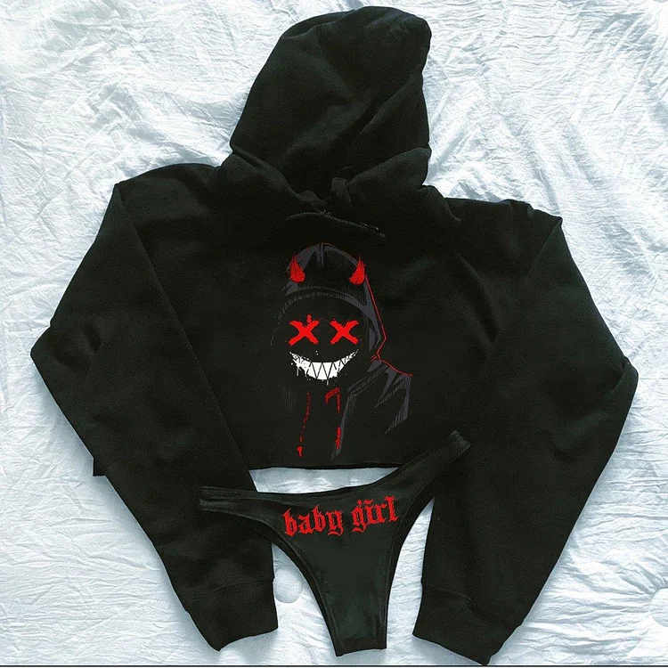 Street Devil Print Casual Hooded Suit