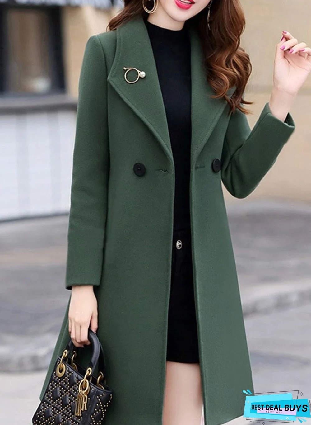 Fold-Over Collar Plain Outerwear