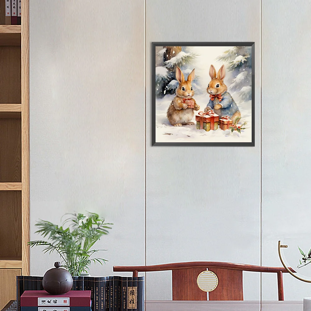Diamond Painting - Full Round Drill - Winter Gift Bunny(Canvas|30*30cm)