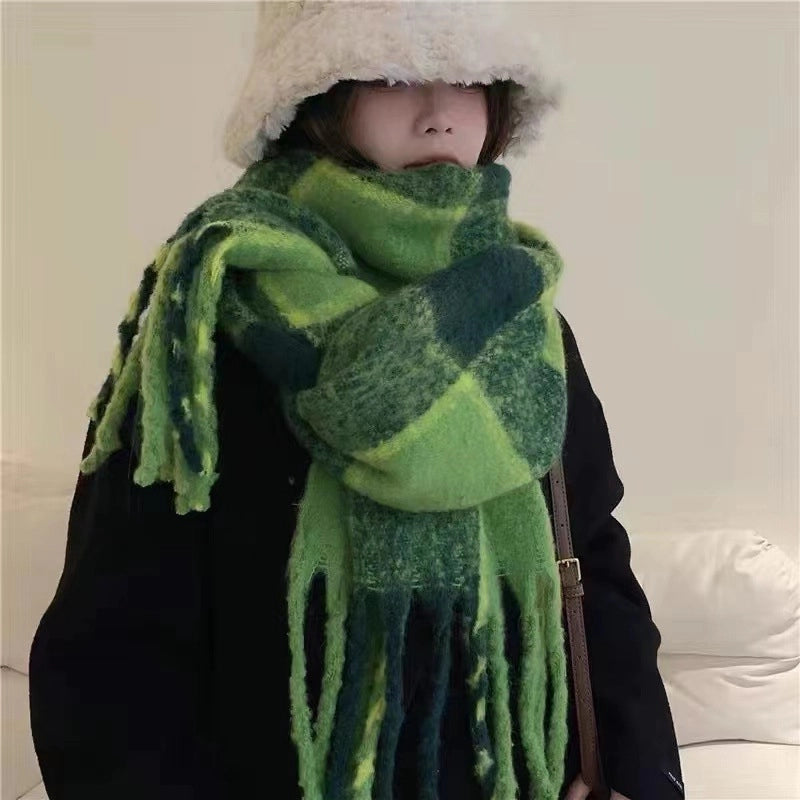 Latest Mohair Striped Tassel Scarf Fashion Geometric Gradient Shawl Japanese And Korean Versatile Thickened Scarf