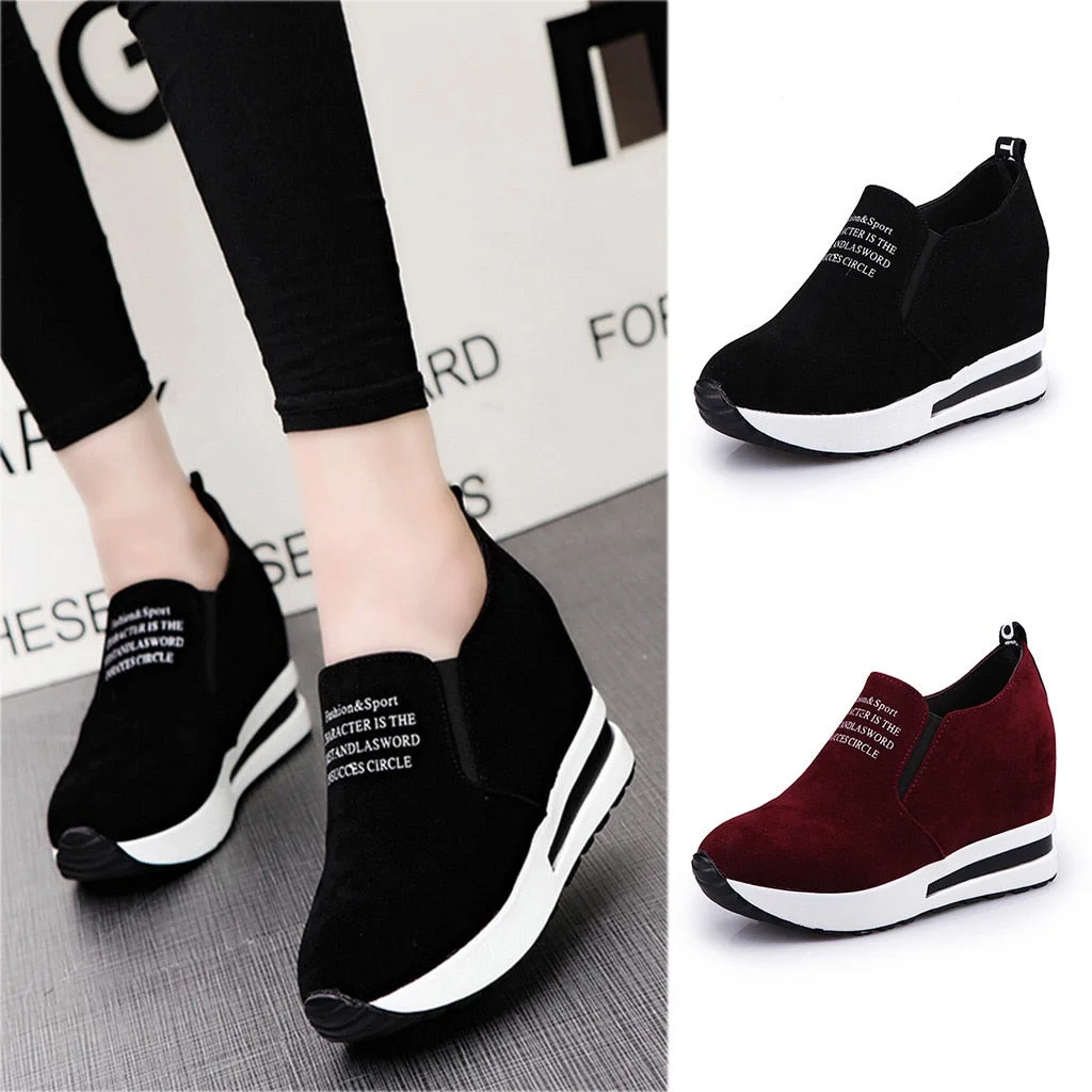 Women Sneakers Shoes Women Fashion Casual Flock Slip-On Thick Platform Sport Sneakers Wedges Shoes Women Sneakers Basket Femme