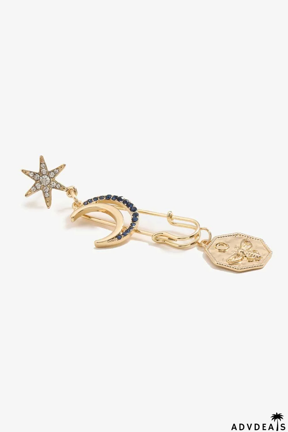 Inlaid Rhinestone Moon and Star Drop Earrings