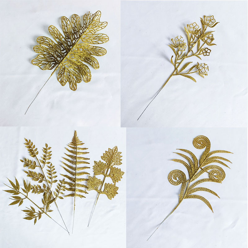 Sparkling Gold Leaf Christmas Decorations & Faux Plant Twigs