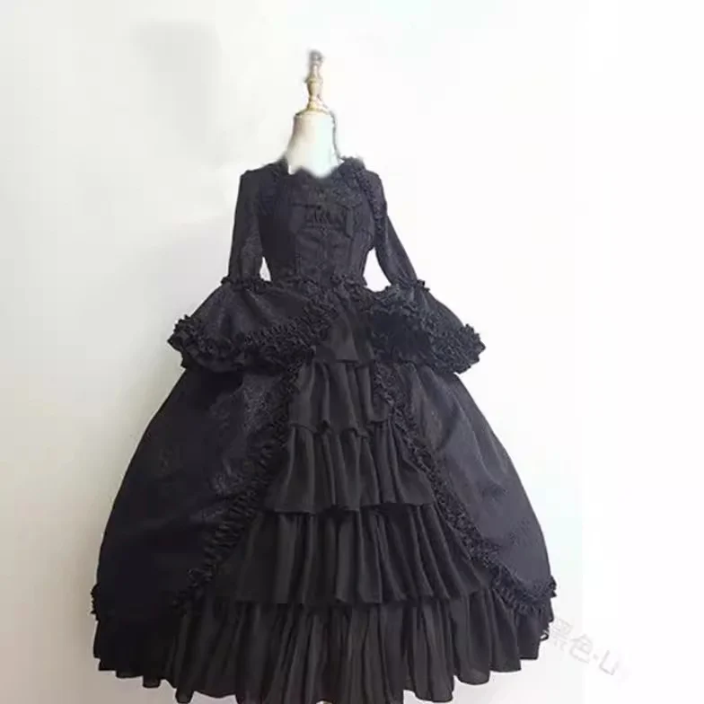 Uveng Uveng Retro Gothic Court Dress Side Collar Waist Thin Spliced Bow Design Ladies Dress Dress