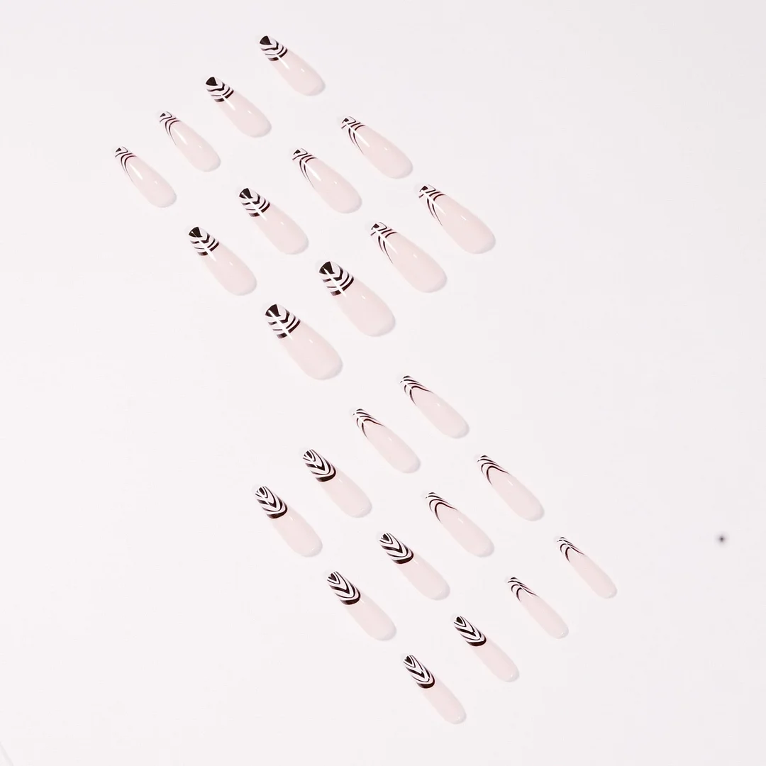 Fake Nails French Style Brindle Full Cover Fake Nails DIY Glue Press On Nails Nail Supplies For Professionals-Nail Inspo