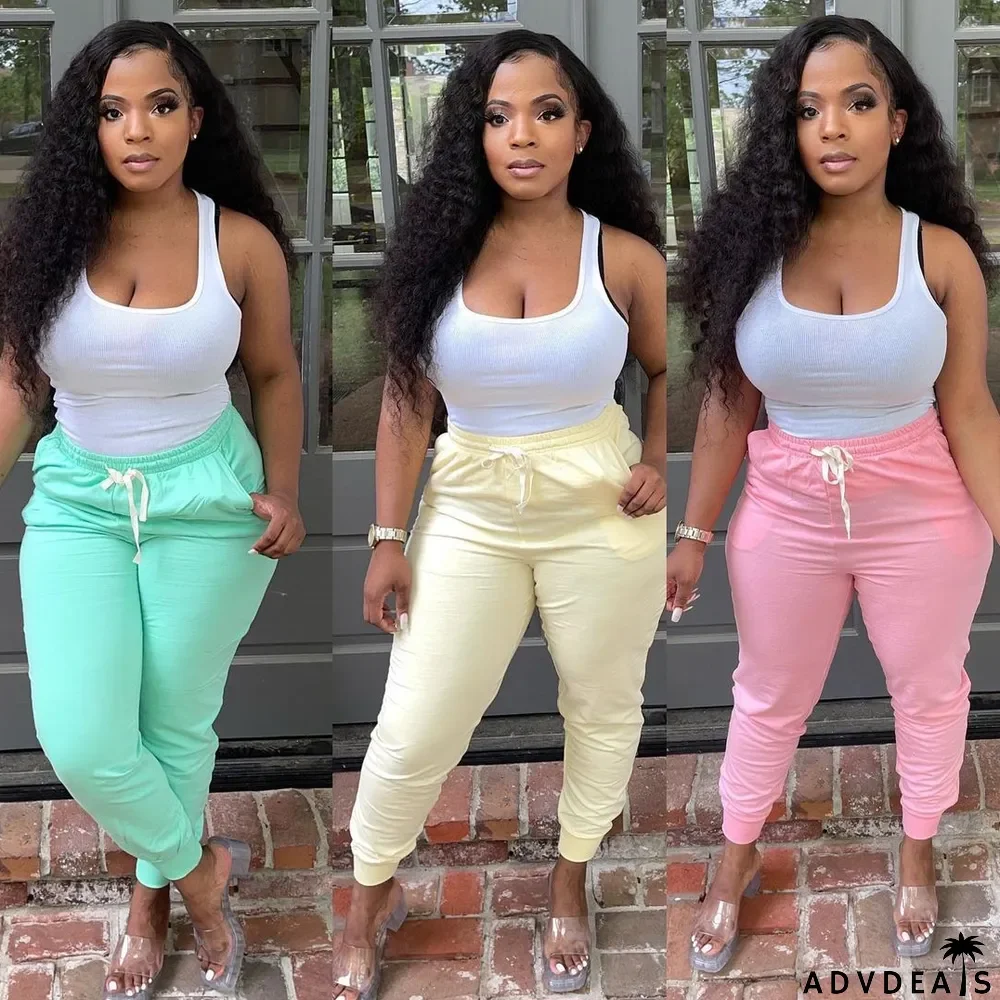 Solid Color Sports Casual Pocket Pants