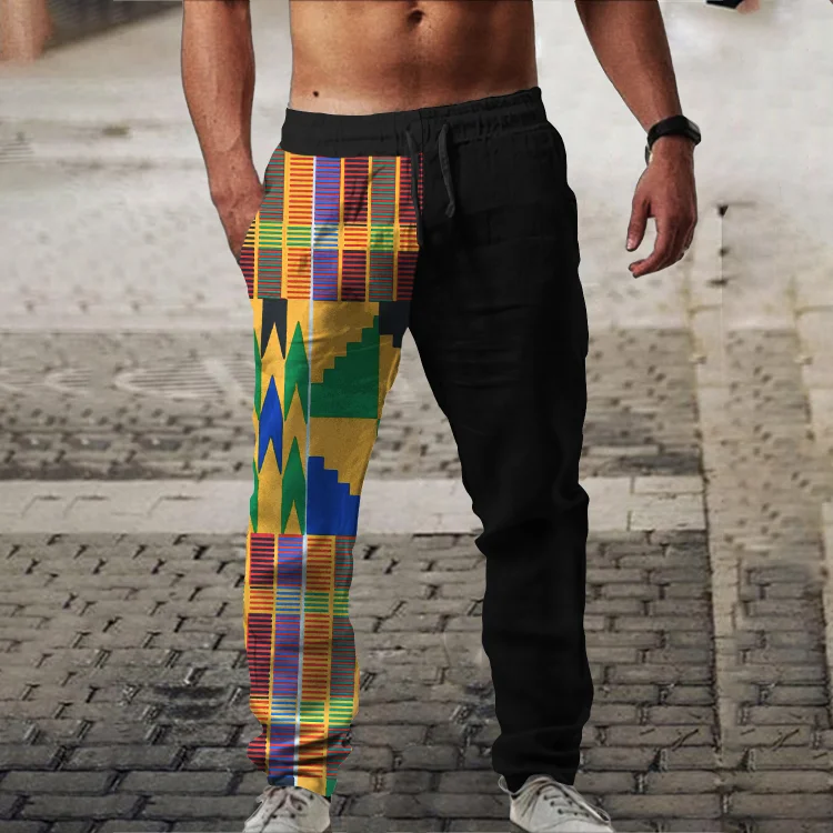 Wearshes Men's Tribal Color Block Printed Casual Pants
