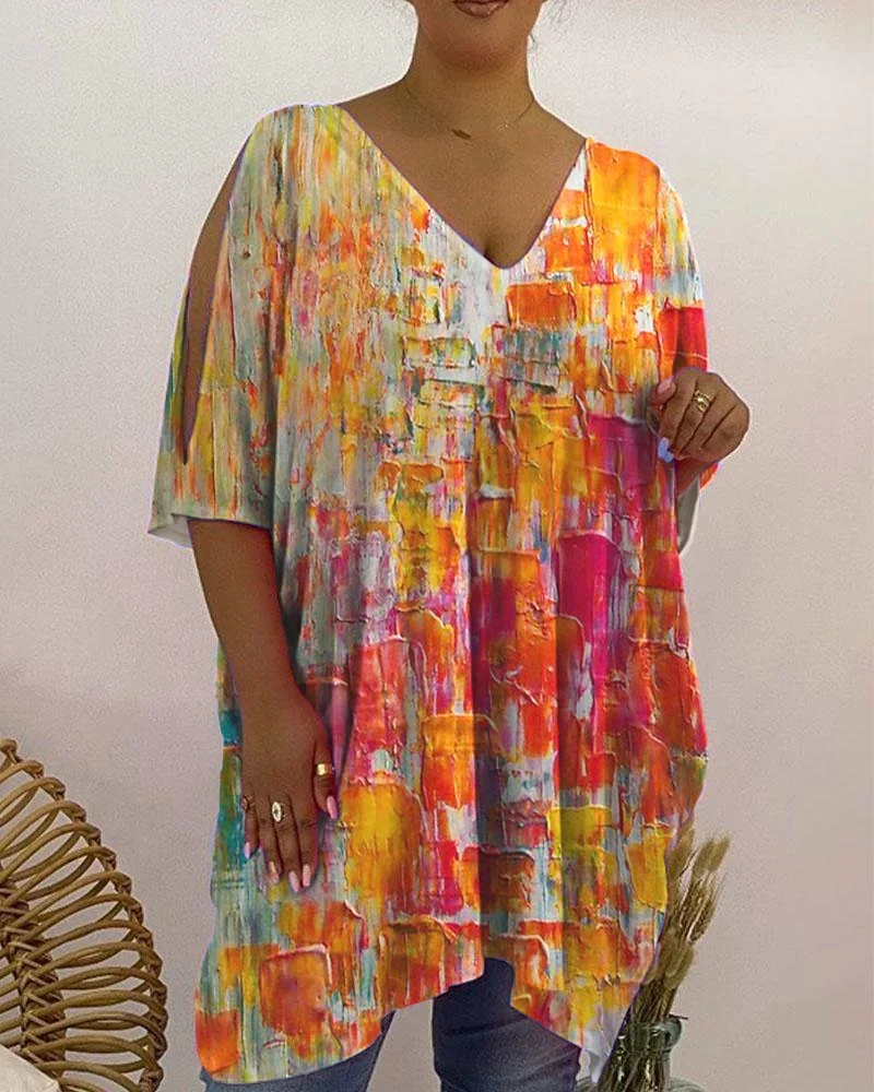 V-Neck Casual Print Women's Top