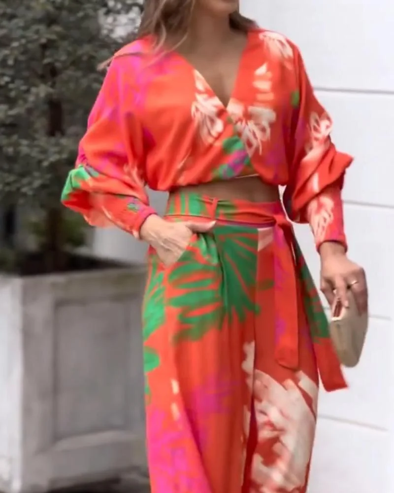 Holiday Print Off Waist Top Pants Set