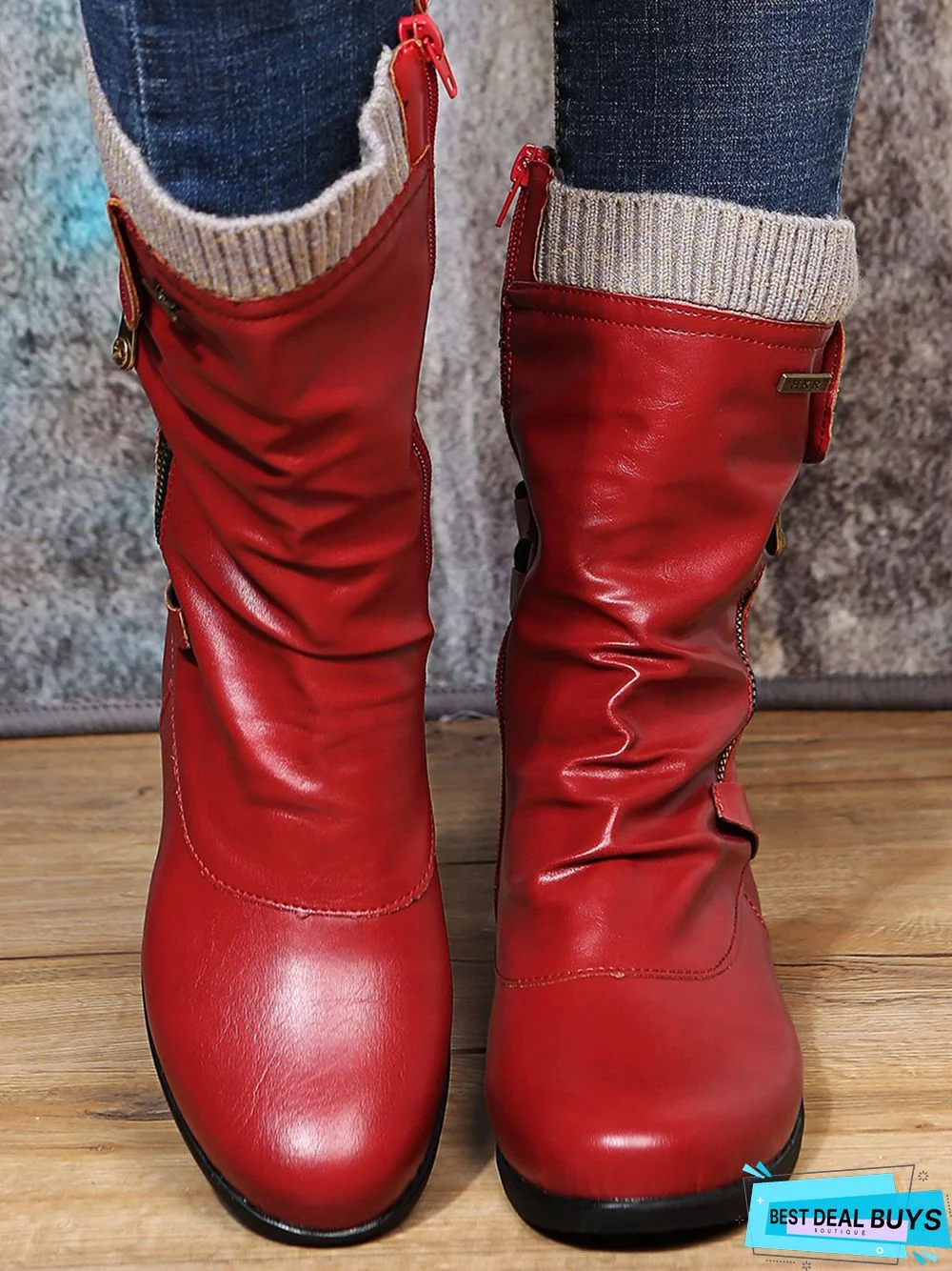 Vintage Yarn Panel Side Zip Flat Boots