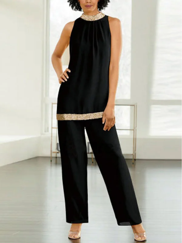 Sleeveless women's suit with gold edge halter neck temperament