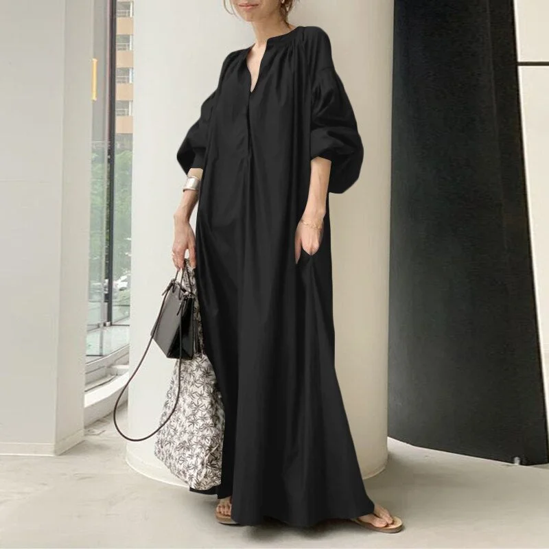 Autumn Sundress ZANZEA Fashion Women Lantern Sleeve Maxi Long Dress Oversized Dresses Spring V Neck Solid Loose Party Vestidos