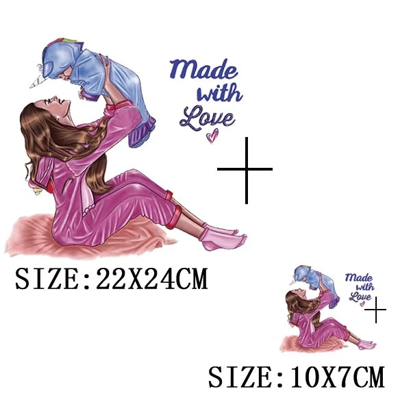 Mom&Baby Heat Sticker On T-shirt DIY Washable Iron On Transfer For Clothing Lovely Design On Clothes Patches Applique Decoration