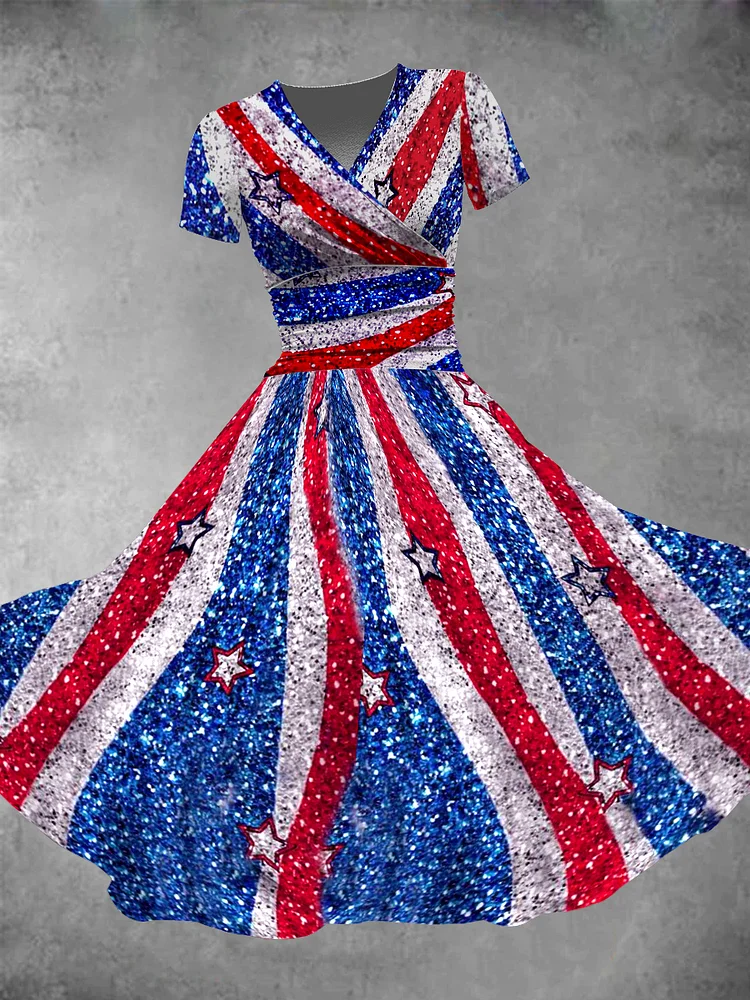 Women's Independence Day Sequined Flag Element Print Dress