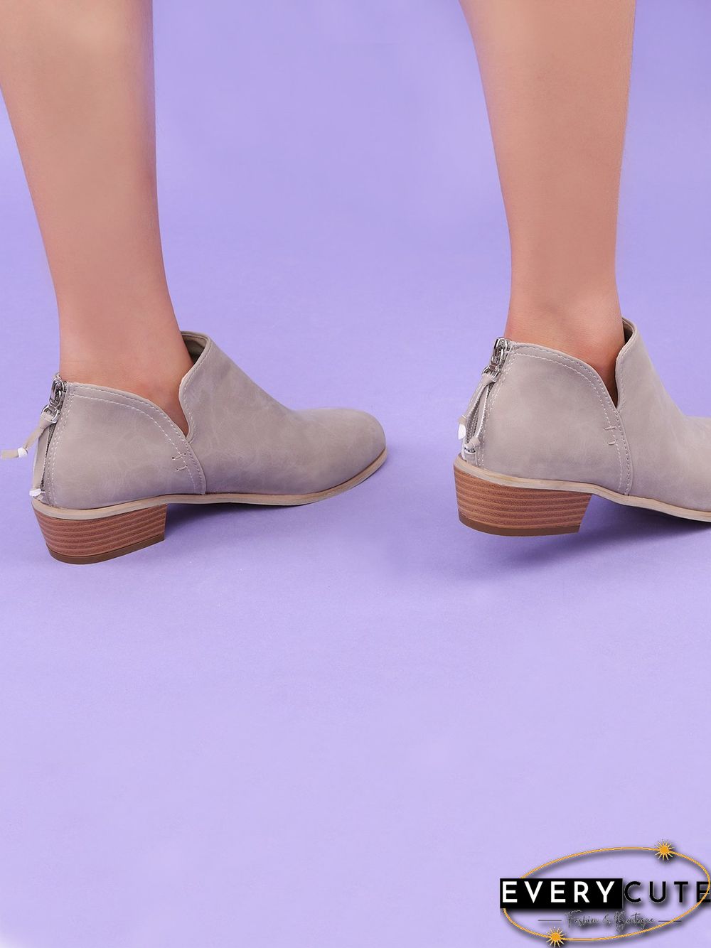 Pu Chunky Heel Zipper Pumps