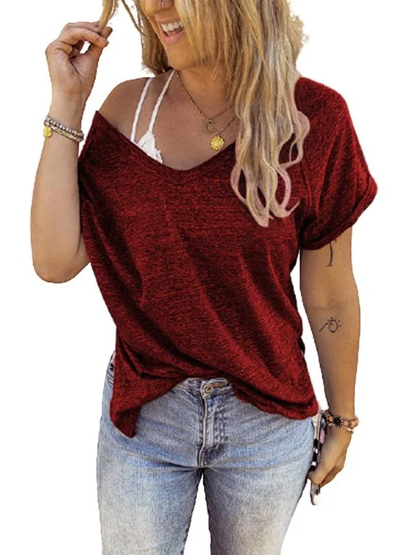 Women Half Sleeve V-neck Solid Color Dress