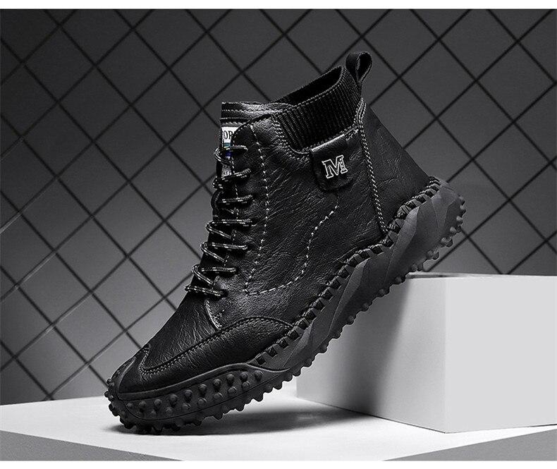 Men Ankle Boots Winter Warm Snow Boots Thick Plush Men Handmade Leather Boots Outdoor Waterproof Work Boots shopify Stunahome.com