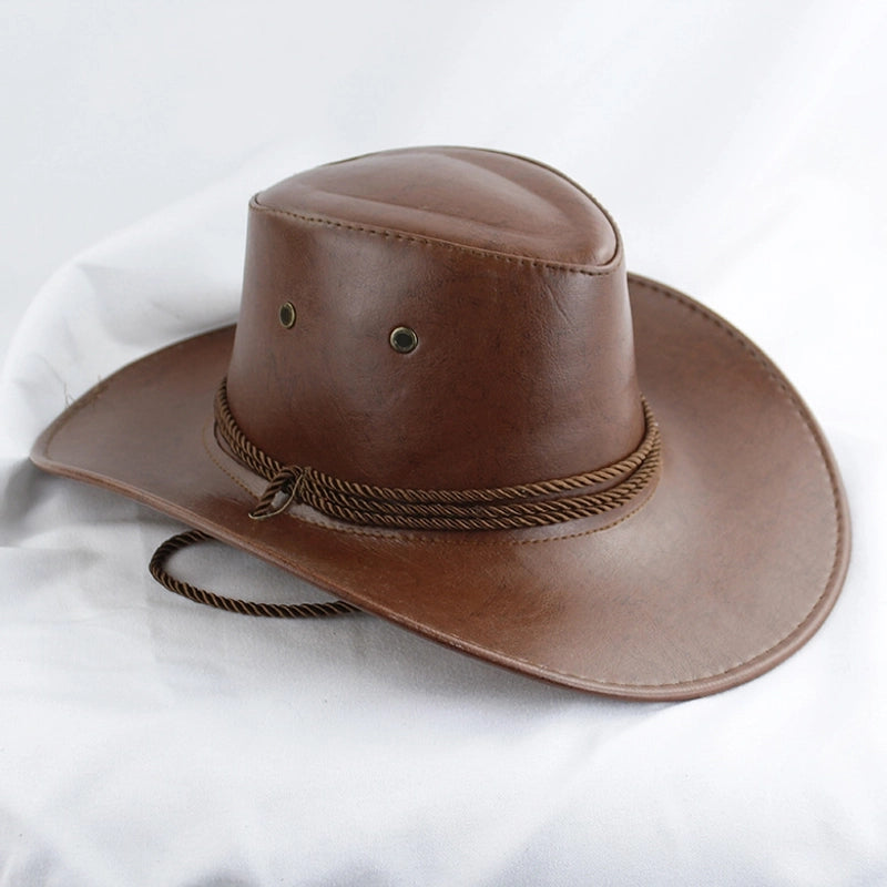 American Western Cowboy Hat Spring And Autumn Leather Men’s Mountain Climbing Spanish Women’s Sun Big Edge Sun Hat Sunscreen Travel