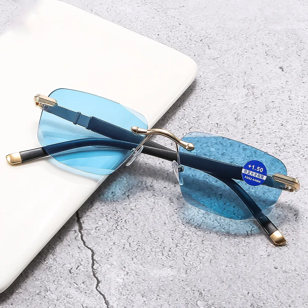 Men Metal Anti Blue Light Computer Glasses Rimless Reading Glasses Male ...