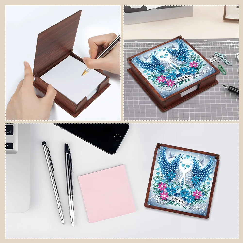 Wooden 5D Diamond Painting Kit Note Box DIY Diamond Art Notepad Box (Wings A)
