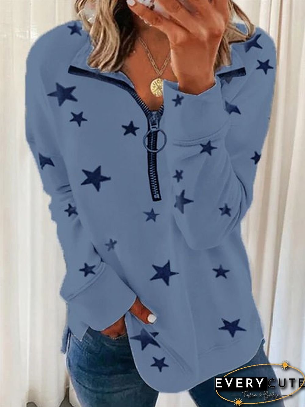 Printed Zipper Casual Sweatshirts