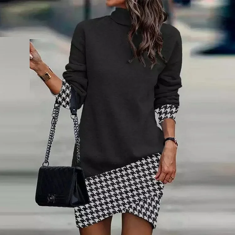 Leopard Long Sleeves Shift Above Knee Casual Tunic Dresses