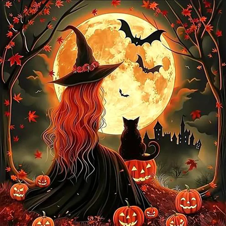 Halloween Black Cat Witch 30*30CM (Canvas) Full Round Drill Diamond Painting gbfke