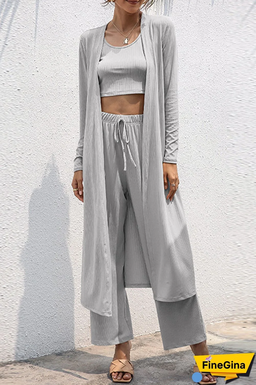 Casual Daily Solid Frenulum Cardigan Collar Long Sleeve Two Pieces
