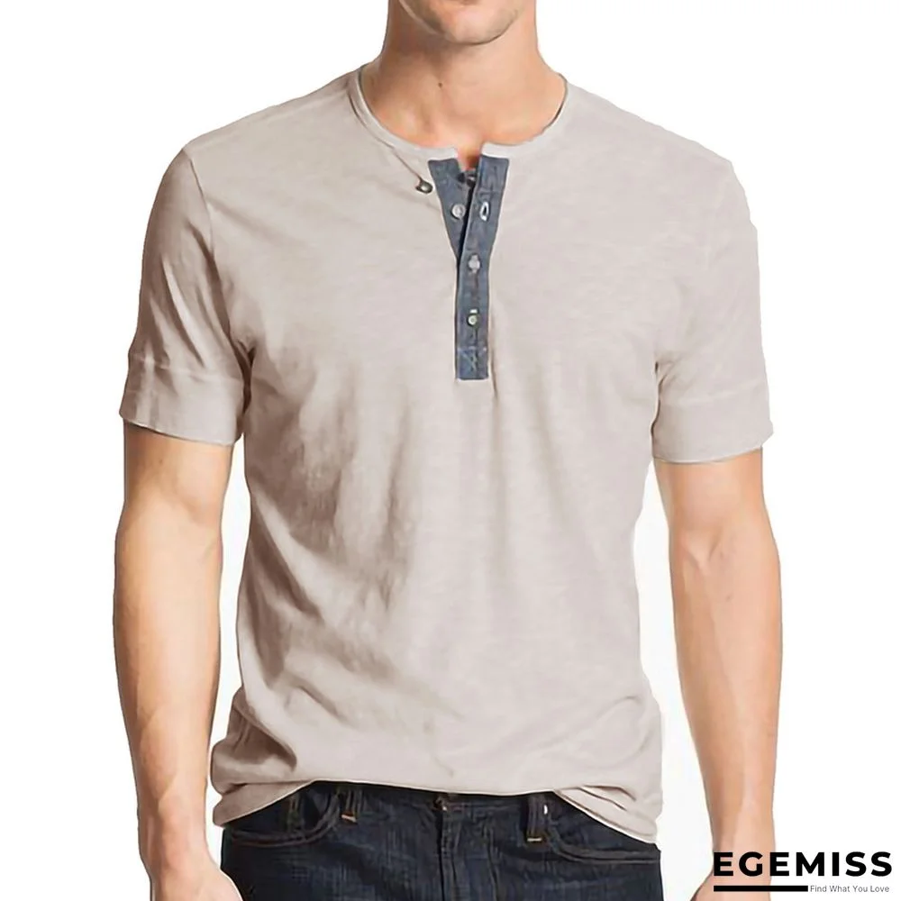 T-shirt with Short Sleeves Henry Shirt Round Neck Cotton T-shirt Men's Clothes | EGEMISS