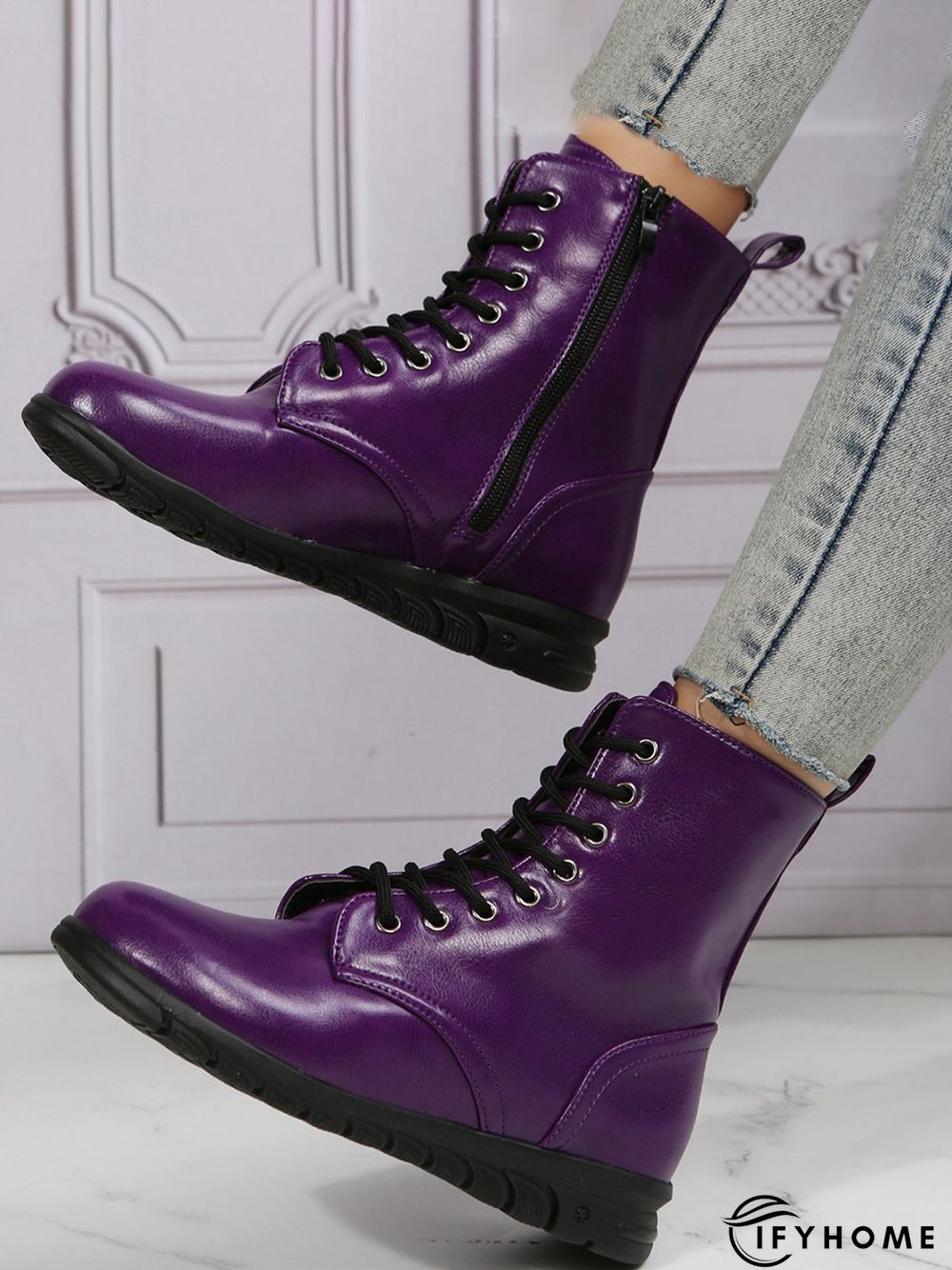 Comfy Lace-Up Decor Boots with Side Zip | IFYHOME