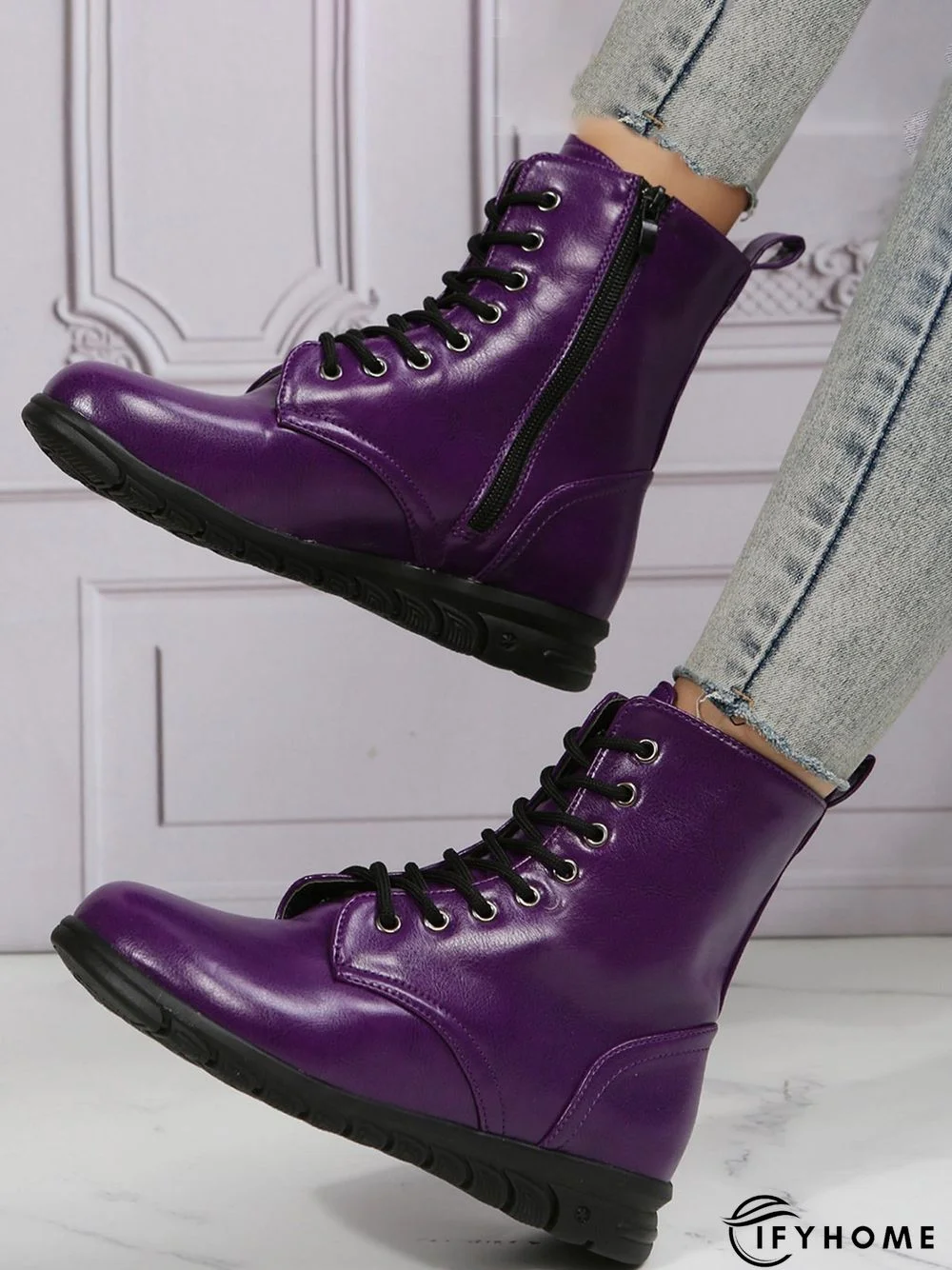 Comfy Lace-Up Decor Boots with Side Zip | IFYHOME