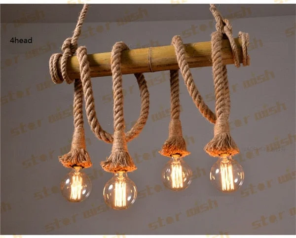 Vintage Rope Pendant Lights Lamp Personality Loft Lights   Hemp Rope bamboo lamp for Kitchen Cafe Bar Decor