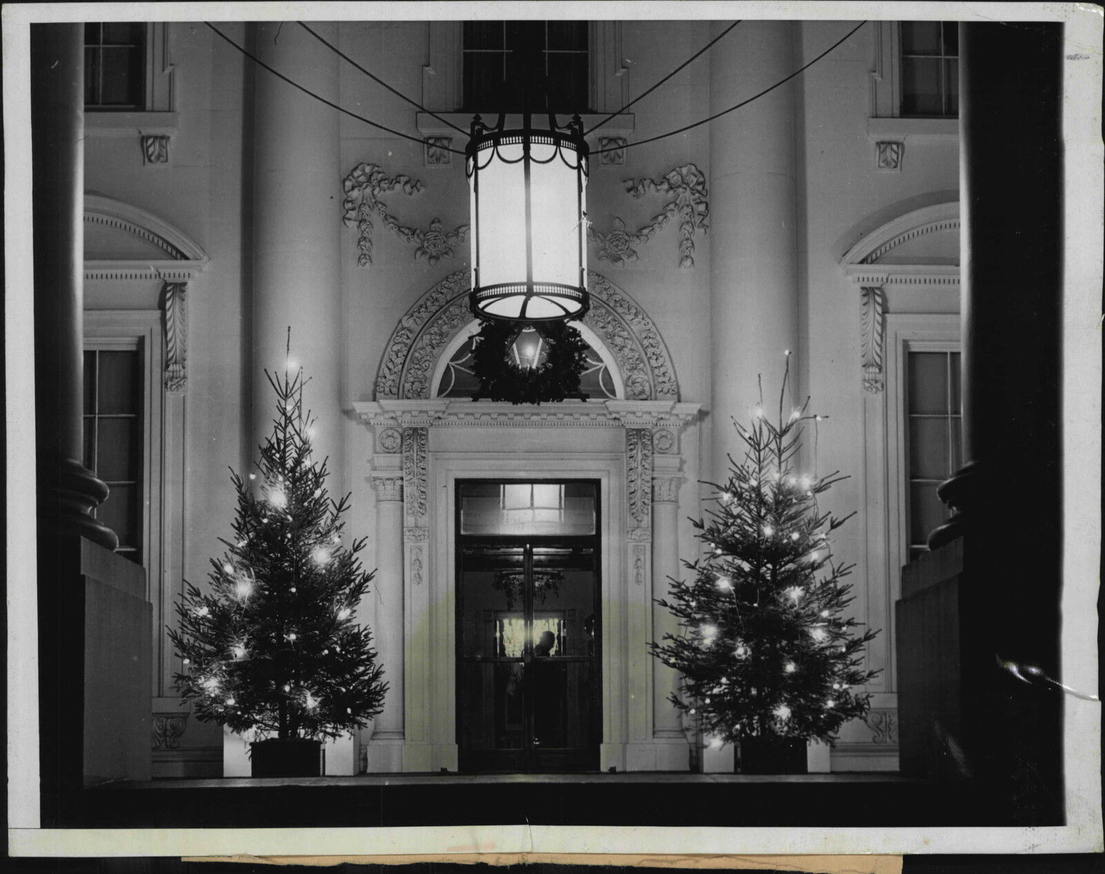 1936 Christmas Trees at North Entrance of White House Press Photo Poster painting