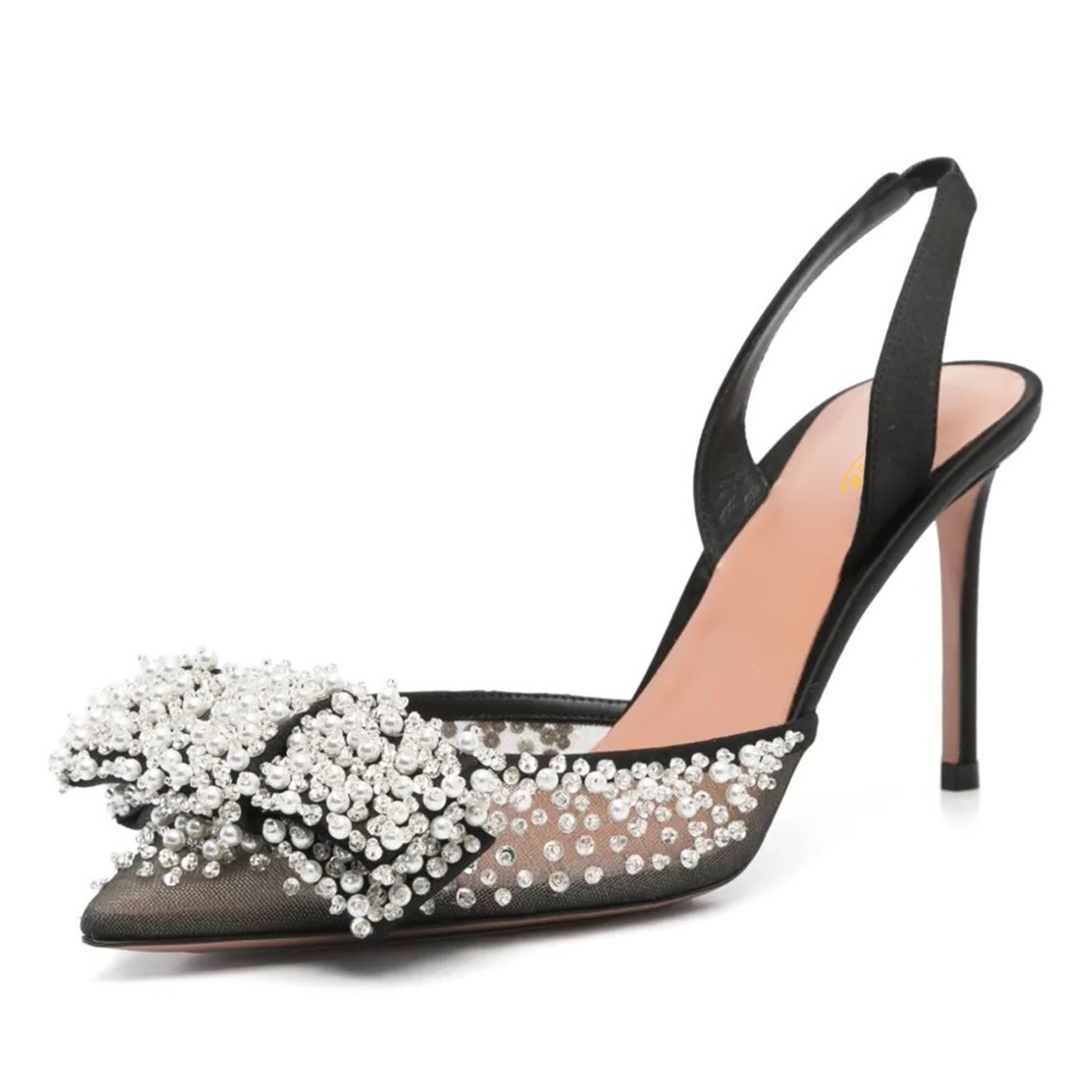 Suede Bow Rhinestone Slingback Stiletto Pumps