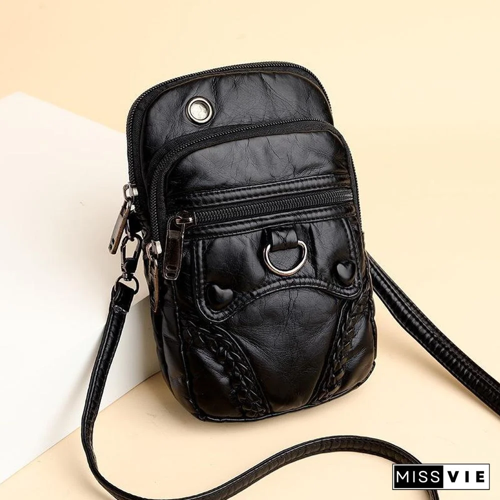 Retro Soft Women Zipper Shoulder Bag