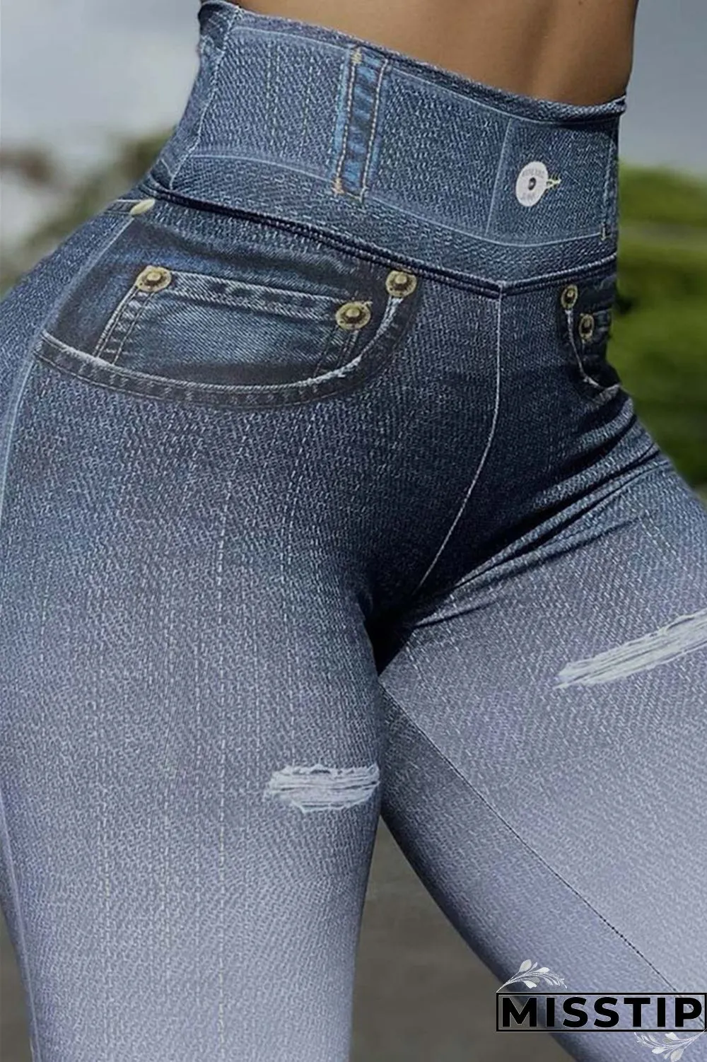 Blue Fashion Casual Sportswear Print Patchwork Skinny High Waist Pencil Trousers