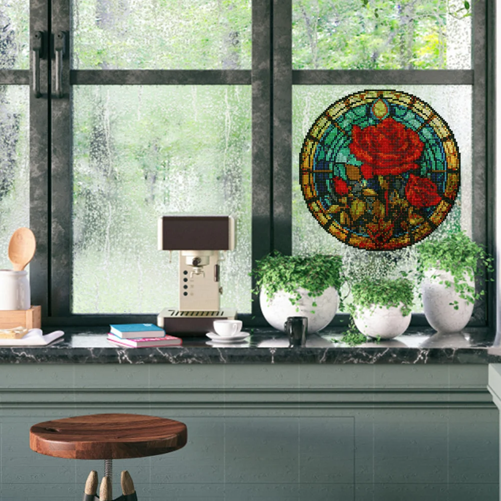 DIY Rose Diamond Painting Kits Creative Diamond Stickers Gift for Kids(30*30cm)