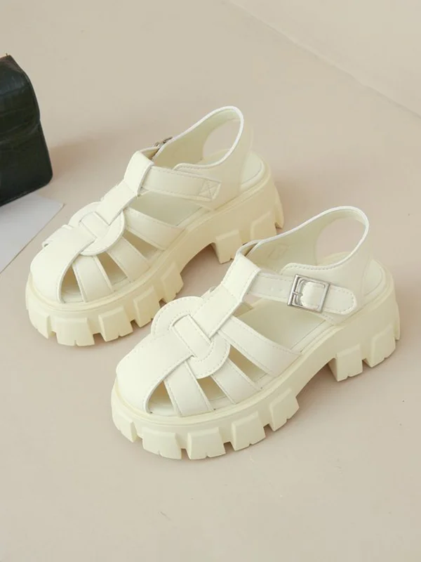 Belt Buckle Hollow Round-Toe Split-Joint Sandals Platform Shoes Gladiators