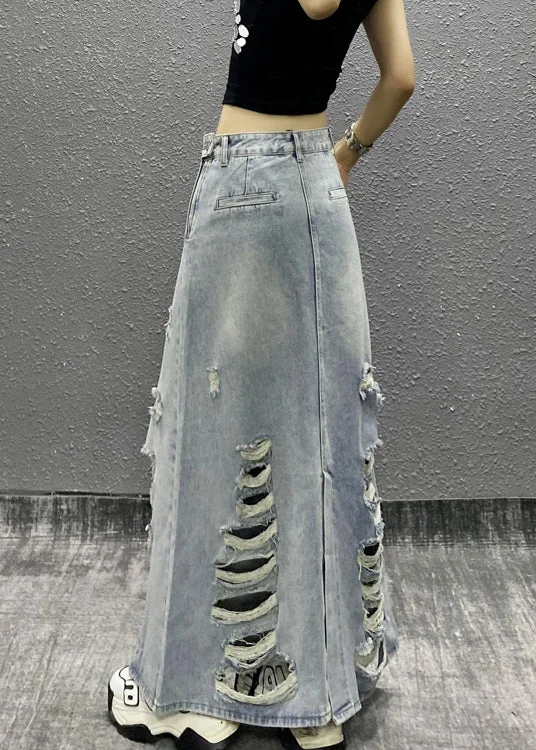 Women Blue Washed Denim Balloon Hem Short Skirt