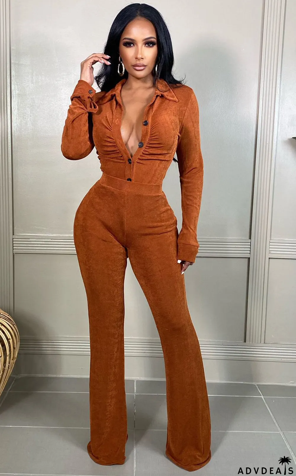Solid Long Sleeve Two Piece Pants Set