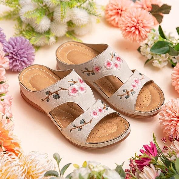 Arizona Leather Flower Embroidered Vintage Casual Soft footbed Orthopedic Arch-Support Sandals