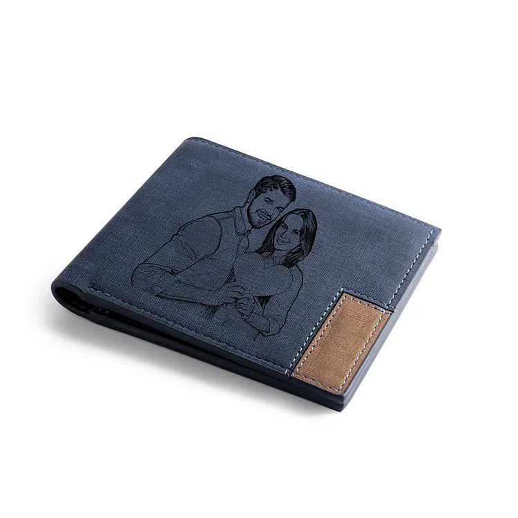 Personalisierte Foto Brieftasche mit Gravuren Blau Geldbörse 
