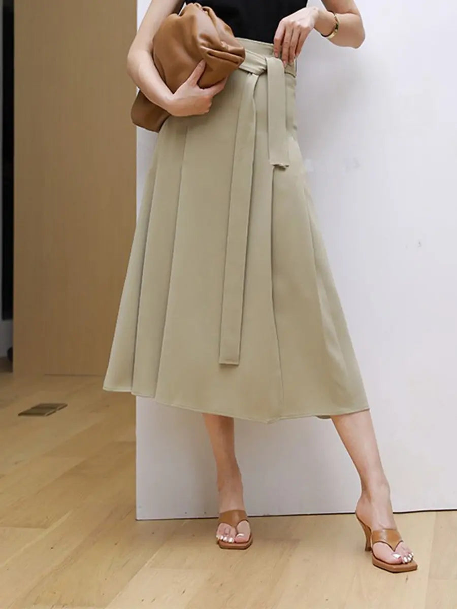 High Waist Pleated  Lace Up Skirt