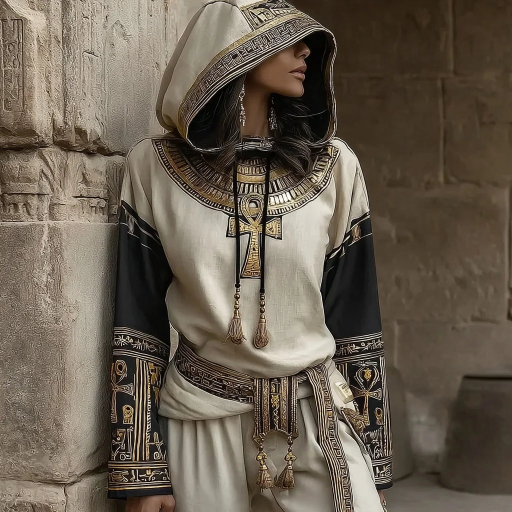 Women's Vintage Egyptian Ankh Graphic Cozy Hoodie