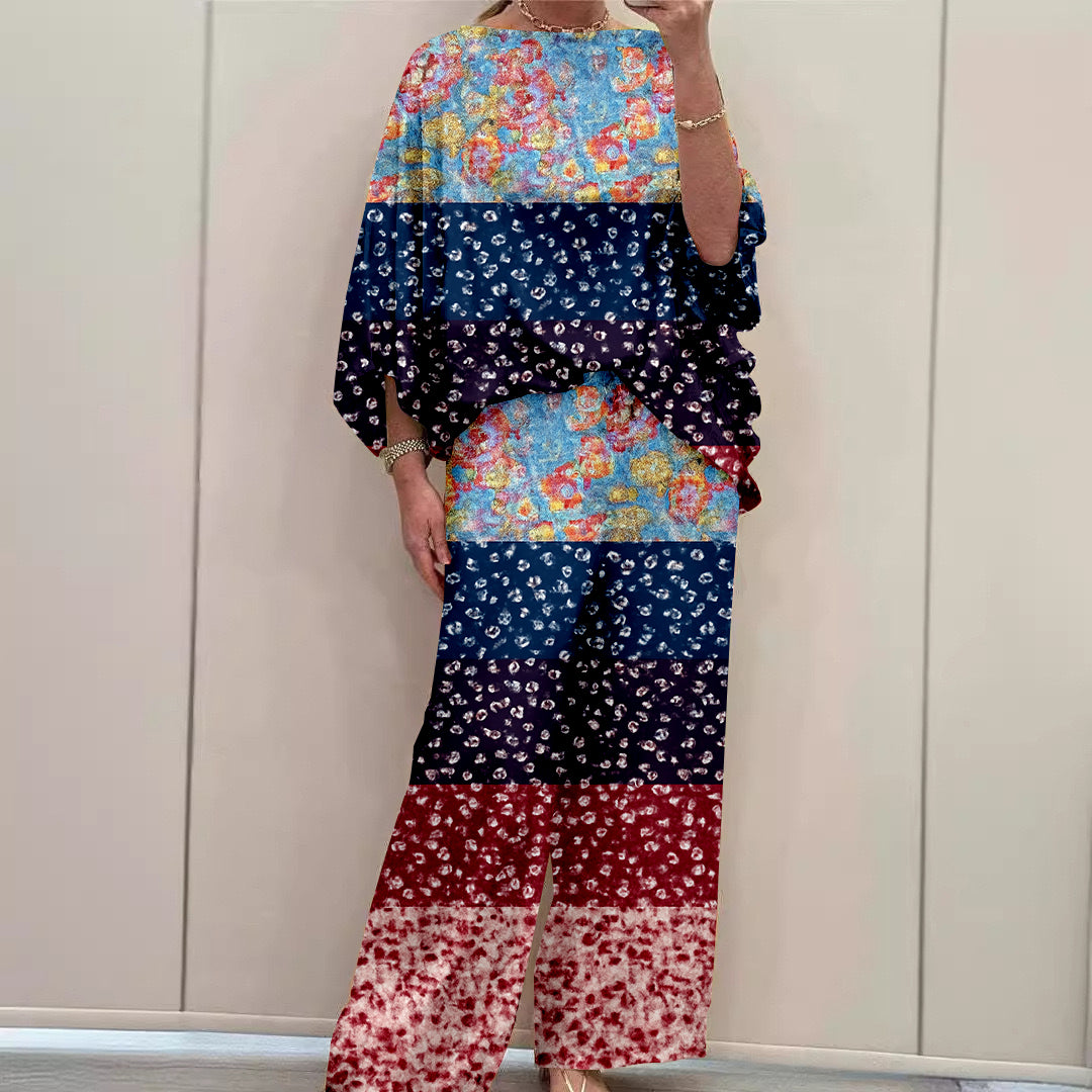 Women Long Sleeve V-neck Graphic Floral Printed Top