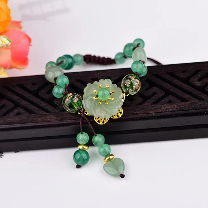 Dangling Flower Natural Green Jade Luck Bracelet